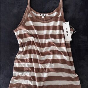 AMO Cream and Brown Striped Cotton Tank Top